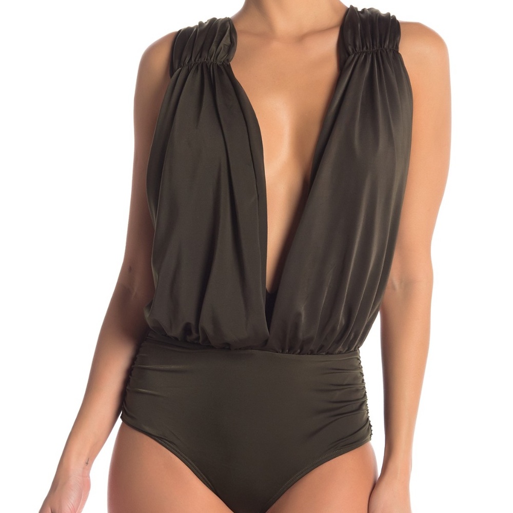We are HAH Black Goddess Plunge One Piece Swimsuit